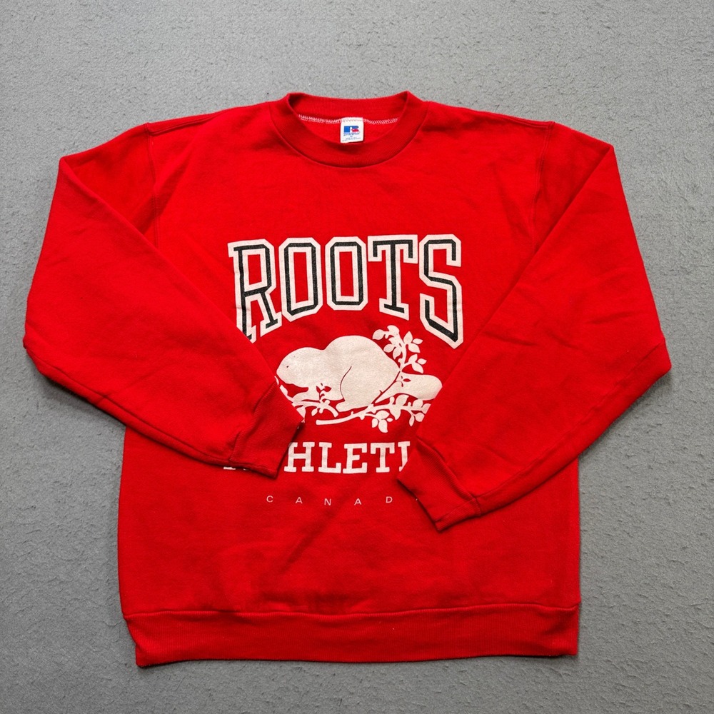 Roots Athletics Canada Sweatshirt M Red Beaver Crewneck Vintage 90s Russell USA